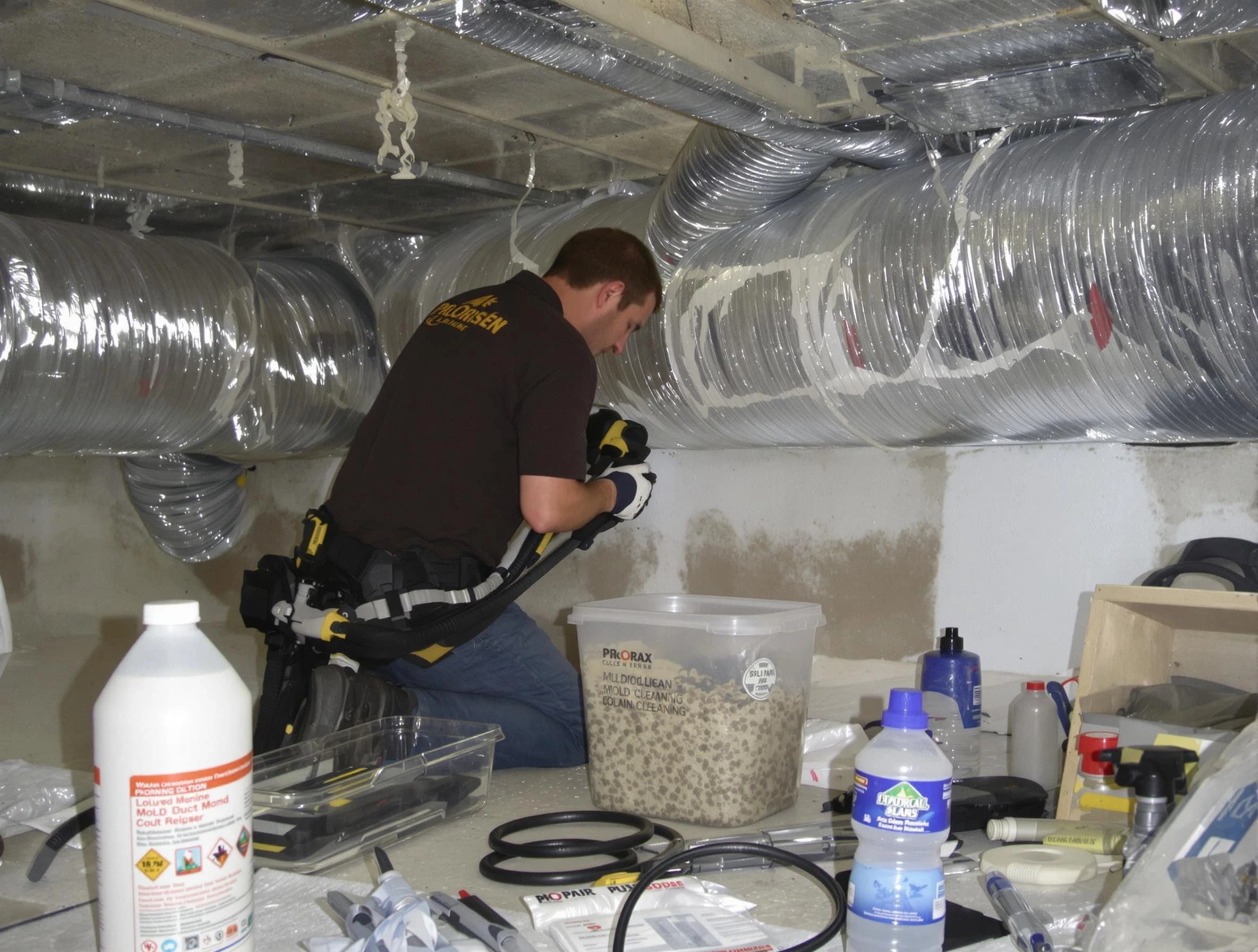 Pleasant Grove Air Duct Cleaning specialist performing professional mold removal from air ducts in Pleasant Grove