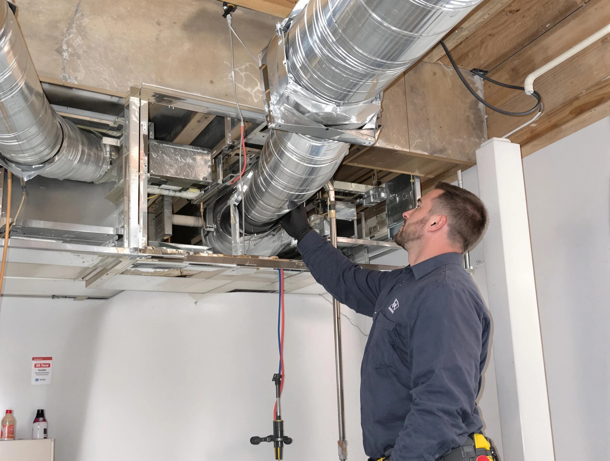 Pleasant Grove Air Duct Cleaning technician performing professional air duct repair using specialized tools in Pleasant Grove