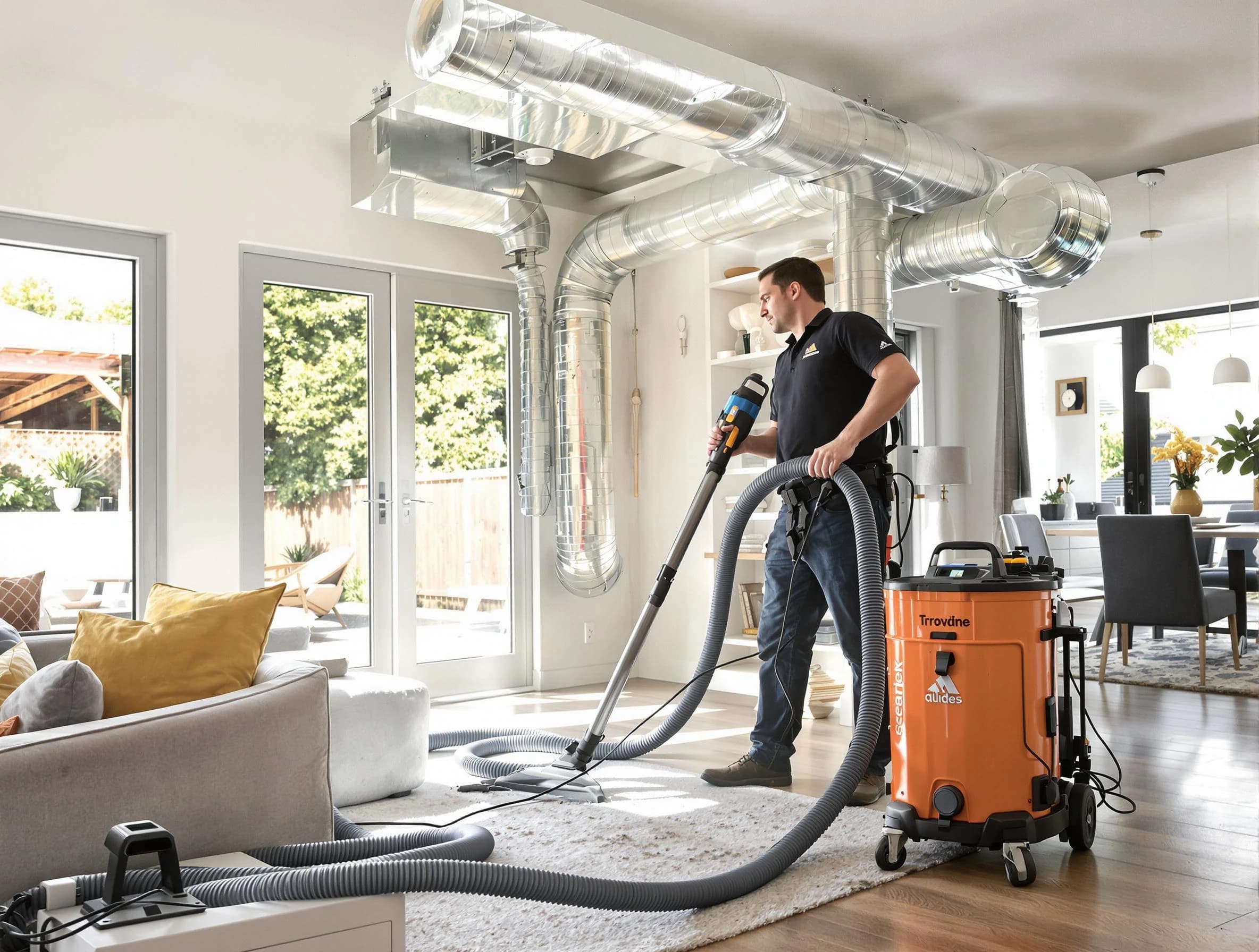 Pleasant Grove Air Duct Cleaning specialist performing thorough residential duct cleaning using advanced equipment in Pleasant Grove